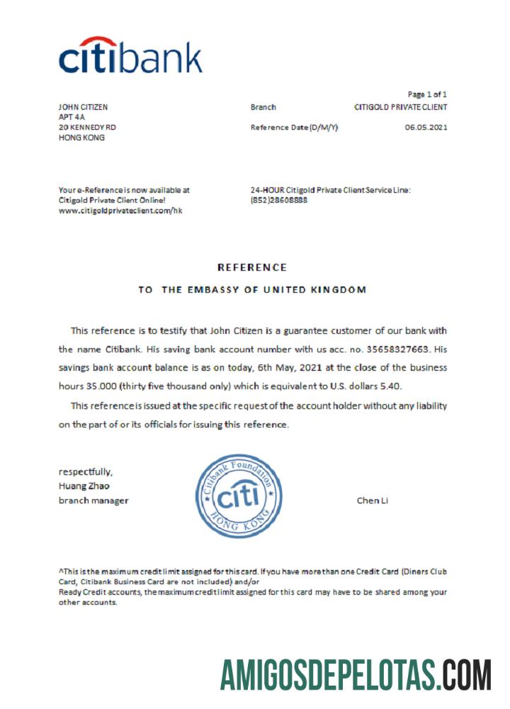 Referência do Citibank de Hong Kong modelo